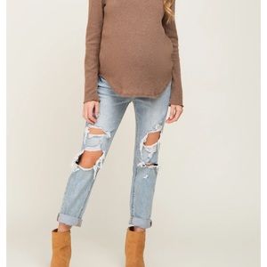 PinkBlush Light Blue Distressed Cuffed Maternity Jeans